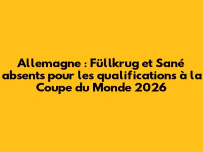 Allemagne : Füllkrug et Sané absents pour les qualifications à la Coupe du Monde 2026