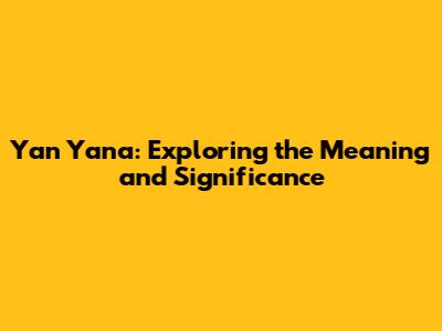 Yan Yana: Exploring the Meaning and Significance