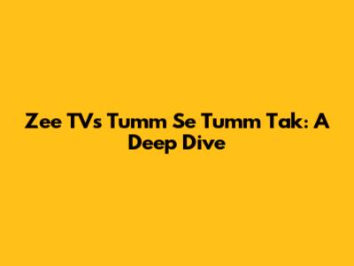 Zee TV's Tumm Se Tumm Tak: A Deep Dive